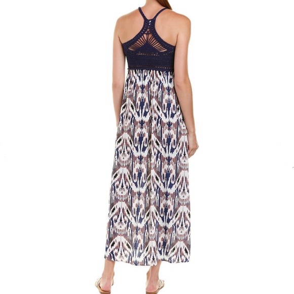 Ella Moss Navy Blue Crochet Colorful Watercolor Split Hem Sleeveless Maxi Dress - Picture 4 of 12